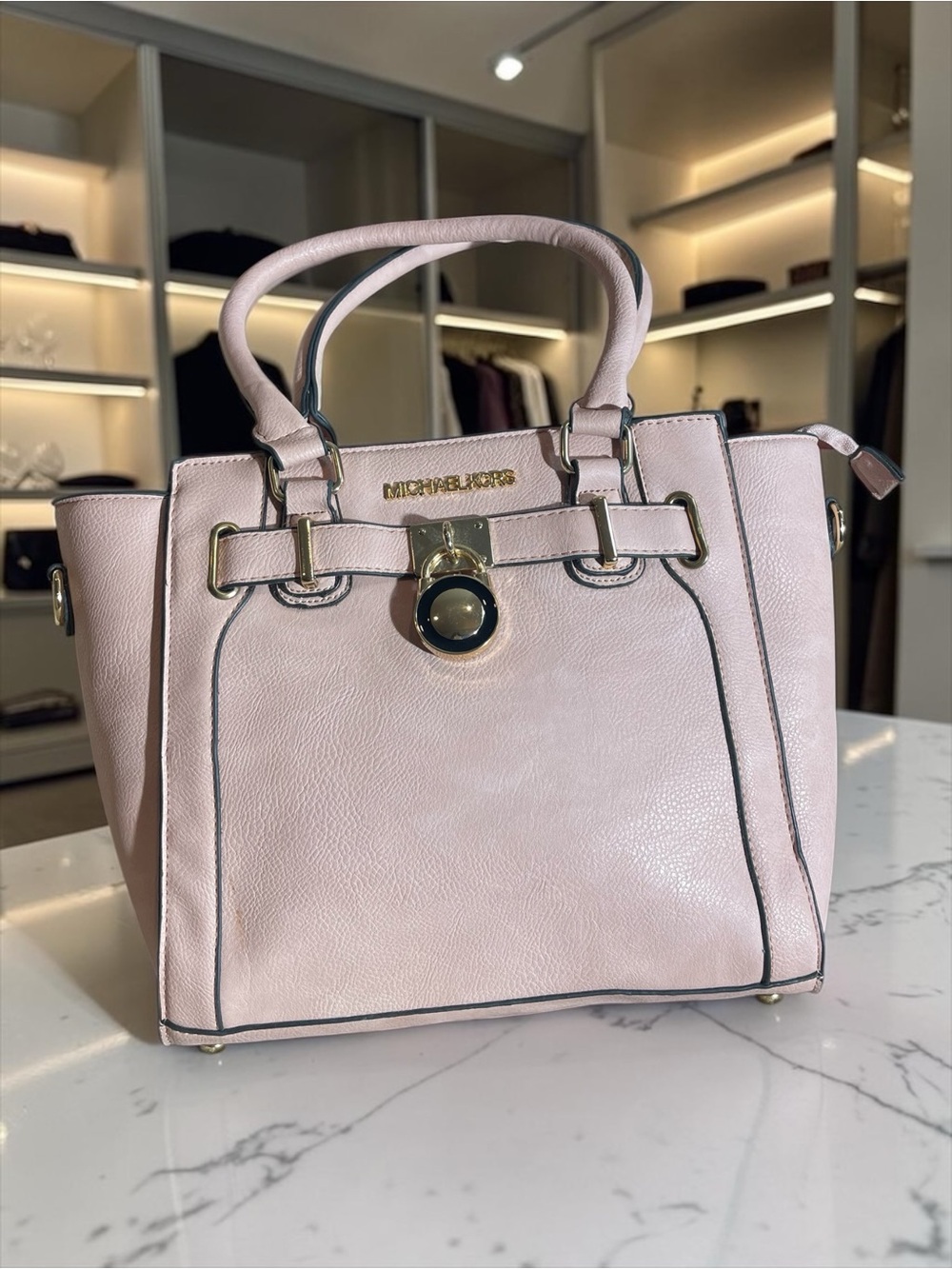 Michael Kors Pale Pink Leather Satchel with Gold Hardware